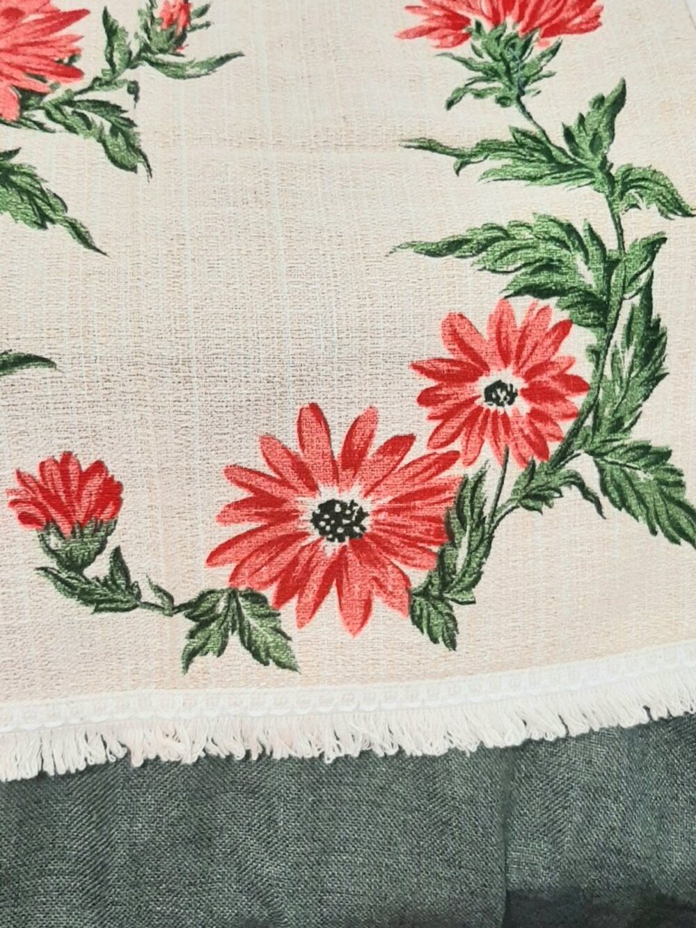 Pair of Fringed Cotton Floral Table Mats